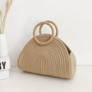 Women’s Bags New Fashion Simple Office Worker Handbag Commuter Rattan Cotton Rope Woven Hand Held Tote Bag Female