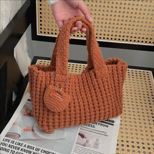 Korean-style 2026 New Knitted Bag, Handmade Basket-style Bucket Women, Simple Handbag For Commuting And Going Out,