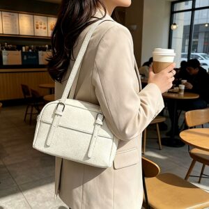 Minimalist Textured Small Boston Bag Casual Women Portable Hand Shoulder Purse
