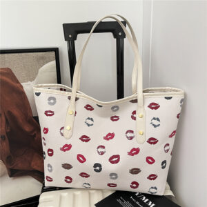 Popular European American Cross-border Women’s Personalized Simple Printed Tote Bag, Trendy New PU Texture Shoulder And