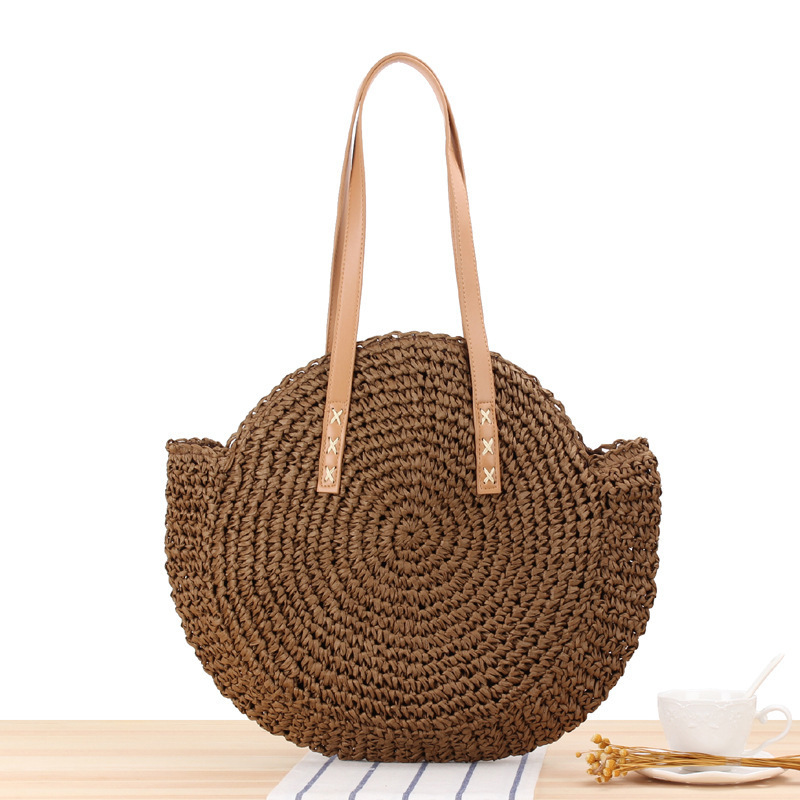 Simple hollow round shoulder braided beach fashion women straw bag - Image 8