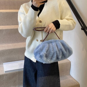 Trendy Cloud-Like Bucket Bag – Soft Furry Handbag With Magnetic Closure, Stylish Chain Shoulder Purse For Women, Winter