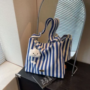 Korean Style Simple Fresh Striped Tote For Women Summer Fashion Casual Large Capacity Versatile Shoulder Crossbody Bag
