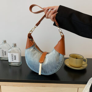 Shoulder Premium Denim Commuter Women’s Retro Underarm Dumpling French Texture Horn Crescent Bag