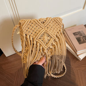 2026 Summer Tassel Crossbody Straw Korean Vintage Single-Shoulder Cotton Woven Sweet And Fresh Flap Bag