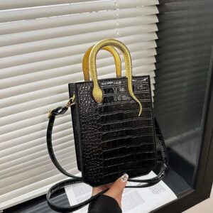 Solid Fashion Handbag Crocodile Pattern Leather Metal Handle Shoulder Bags Evening Bag Banquet Small Square Tote
