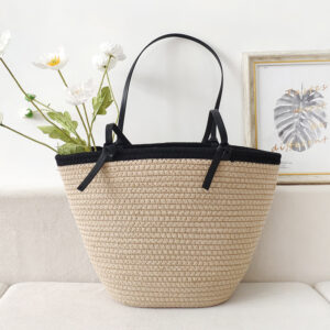 Women’s Bags New Fashion Simple Cotton Rope Woven Handmade Straw Beach Vacation Large Capacity Tote Bag Female