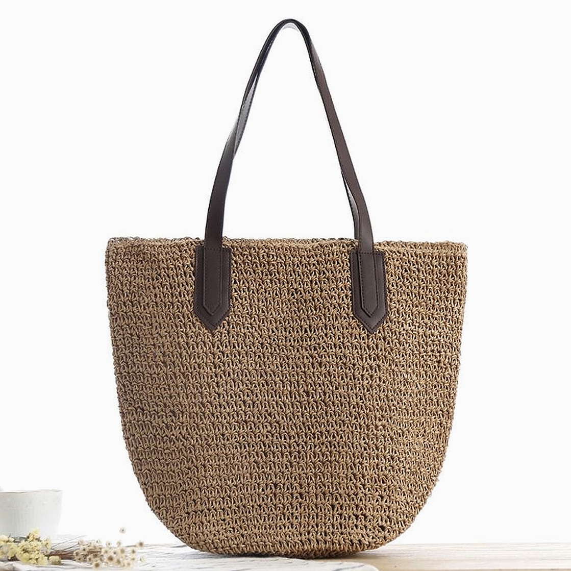 Straw Mori Women's Shoulder Woven Beach Casual Tote Bag - Image 6