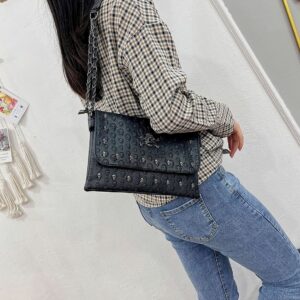 Crossbody Fashionable Retro Large Capacity Super Personalized Rivet Skull Chain Shoulder Bag, Practical Shopping Small