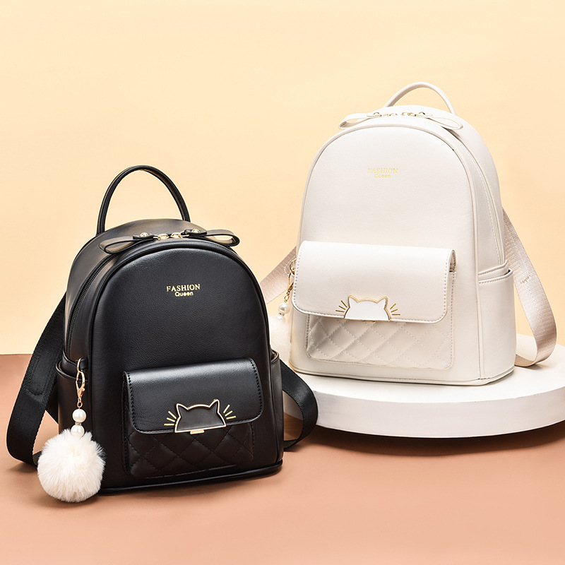 Fashion Soft Leather Women Net Celebrity Shopping Cartoon Large Backpack Leisure