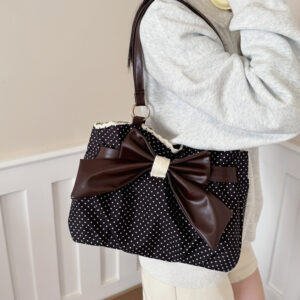 New Vintage-style Polka Dot Large-capacity Bow Lace Versatile Commuter Underarm Vintage Shoulder Bag Wholesale