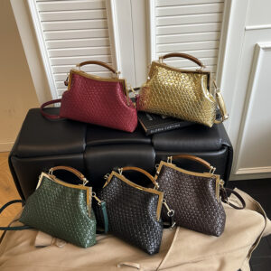 Solid Color Woven Women’s B, Large Capacity Vinte Clasp Handb, 2026 Trendy Fresh Sweet Single Shoulder Crossbody