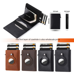 airtag Anti-theft Brush Card Case Multi-functional Business Men’s Leather Wallet Positioning Tracker